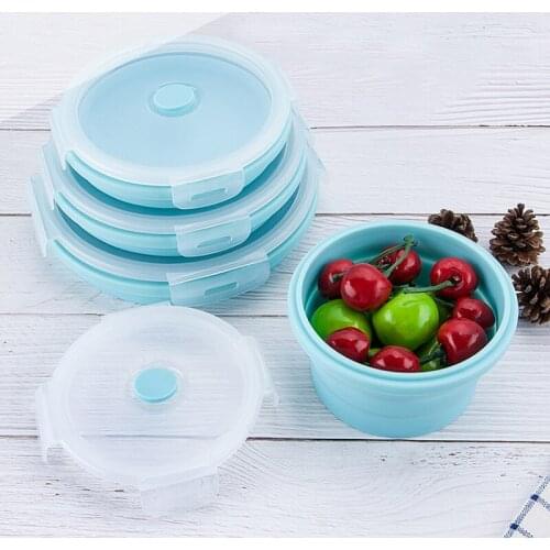 Food Storage Containers With Lids Silicone Collapsible Free Lunch Fruit Salad Box Reezer Microwavable Portable Folding Lunch Box