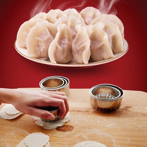 Stainless Steel Round Dumpling Skin Mold Pattern Three-piece Package Dumpling Skin Cutter Wonton Dumpling Artifact 3pc/set
