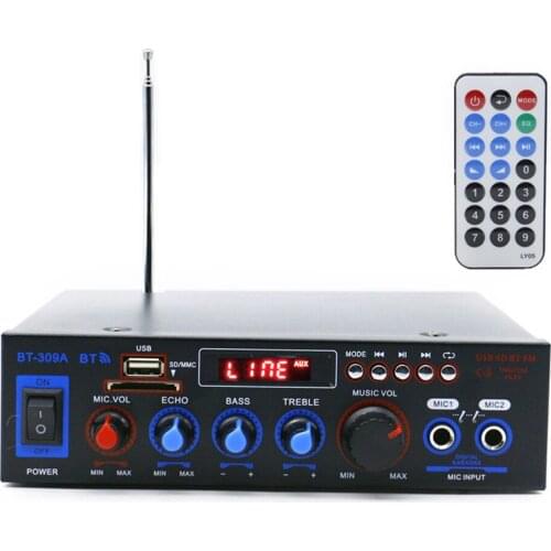 12V/220V Mini Audio Power Amplifier BT Digital Audio Receiver AMP USB SD Slot FM Radio with Remote Control Dual Channel 50W+50W
