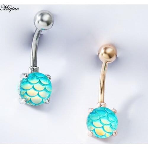 Miqiao 1pcs Hot Sale Sweet Stainless Steel Fish Scale Belly Button Ring Body Exquisite Piercing Jewelry