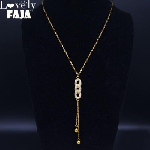 Fashion Stainless Steel Zircon Copper Necklaces for Women Gold Color Tassel Statement Necklace Jewelry colar feminino NC2803