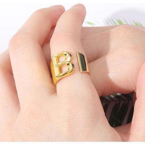 Fashion Adjustable Initials Rings Stainless Steel A-Z Gold Color Letters Rings For Women Alphabet Jewelry bague femme Party Gift
