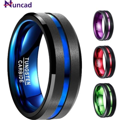 NUNCAD Mens 8mm Tungsten Carbide Ring Blue Purple Tungsten Steel Ring Beveled Edge Wedding Band Size 4-17 Comfort Fit hot sell