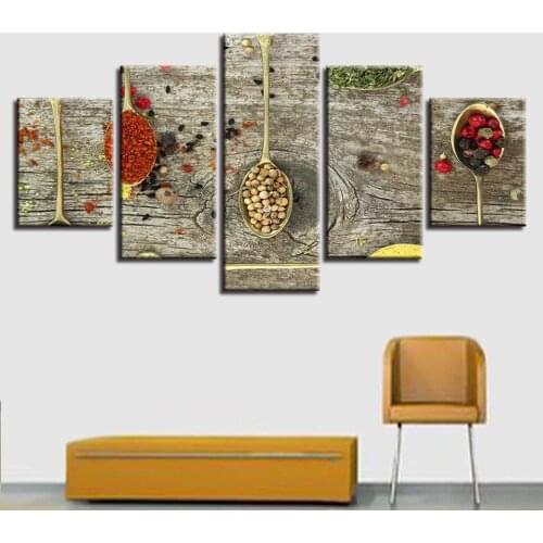 Wall Picture Home Decor Canvas Painting Wall Art Print 5 Panels Food Spice Spoon Grain Canvas Painting Home Decor Pictures Print