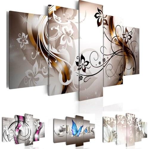 Modern Painting Canvas Art 5 Panels Golden Orchid Wall Art Poster Modular Print Decoracion Pictures Living Room Home Decor