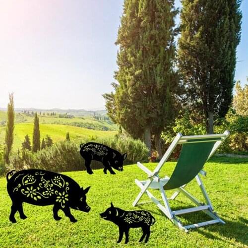 NHBR 3 PCS Garden Decoration Outdoor Lawn Statues Black Acrylic Pig Yard Art Silhouette Decor Garden Backyard Lawn Stakes