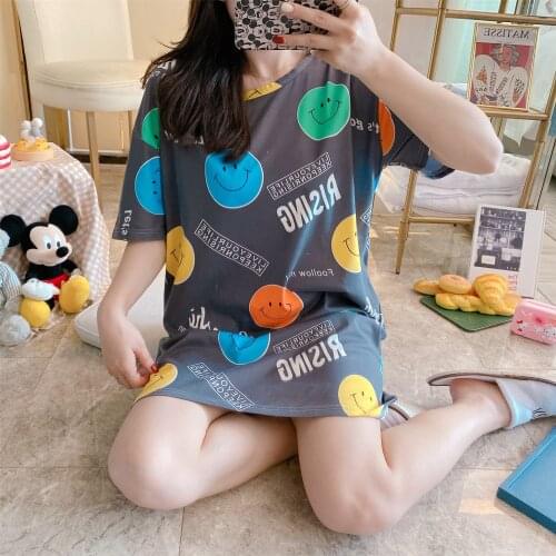 Nightgowns Femme Sleep Home Dress Summer Womens Lovely Cartoon Nightdress Women Nightwear Girls Short Sleeve Cute Sleepwear