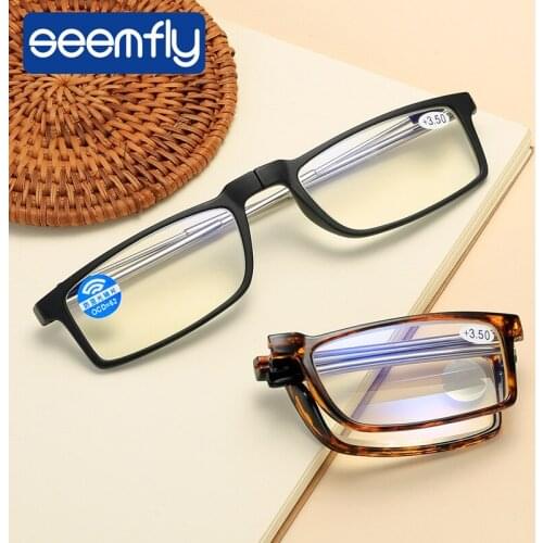 Seemfly Telescopic Legs Reading glasses PC Lens Metal Anti blue light Eyeglasses Women Men Portable Small Presbyopia Spectacles