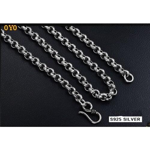 OYO 5mm rulyS925 sterling silver six-word mantra pearl necklace Thai silver fashion men and women wild clavicle chain sweater