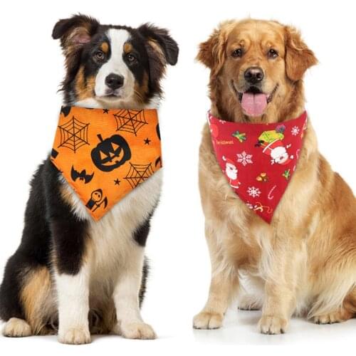 Pet Scarf Bandanas For Christmas Halloween Cotton Plaid Washable Scarf Collar Bow Ties for Cat Dog Pet Christmas Accessories