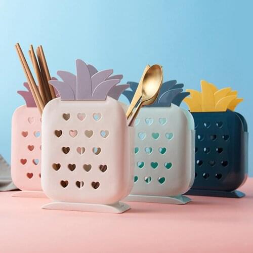 Plastic Pineapple Shape Spoon Chopsticks Fork Knife Storage Rack Hollow Tableware Basket Drainer Kitchen Organizer Supply