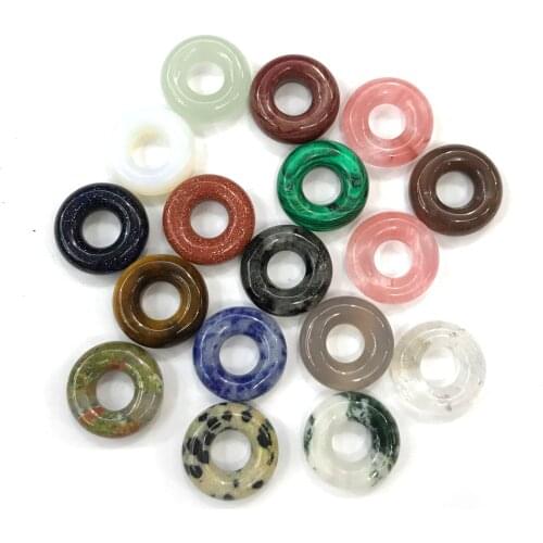 Natural Stone Pendants Ring Shape Crystal Agates Amethyst Stone Charms For Jewelry Making Bracelet Necklace Bracelet Gift 15mm