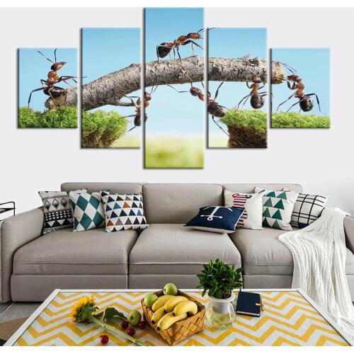Teamwork Motivation Poster Ant 5 Panel Canvas Picture Print Wall Art Canvas Painting Wall Decor for Living Room Poster No Framed