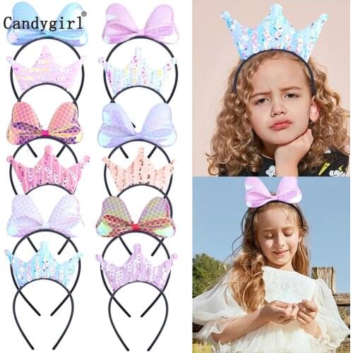 Trendy Bow Bling Crown Hair Band Shiny Sequins Princess Headband for Girls Lovely Hair Accessories For Kids Headwear