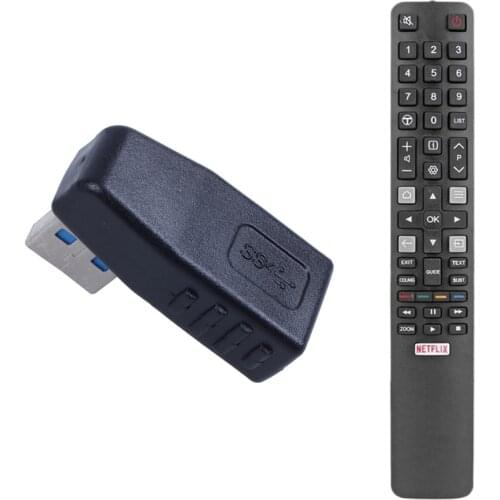 Right Angle USB 3.0 a Male to Female M/F Plug Adapter Connector with Smart TV Remote Control for TCL 49C2US