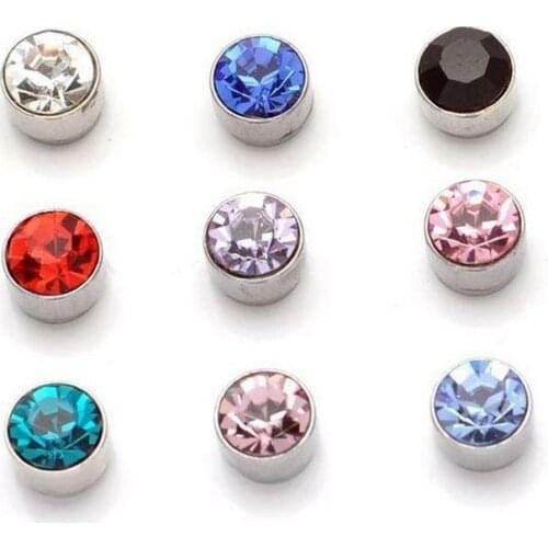 Poputton Black Crystal Round Magnetic Earrings for Mens Circle Magnetic Stud Magnet Earrings No Piercing Ear Clip Jewelry
