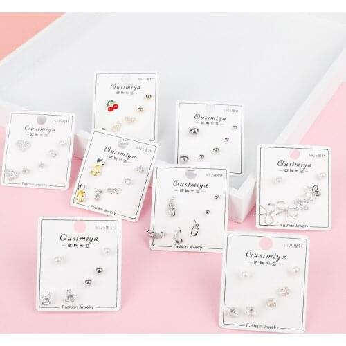6pcs/set Japan Korean Sweet Shiny CZ Cubic Zircon Cherry Star Flower Mini Stud Earrings Set for Women Girls Fashion Jewelry