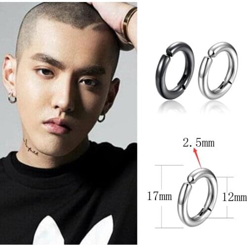 New Simple Stainless Steel No Piercing Ear Circle Earrings For Women Men gold/steel/black color fake Earrings Popular Jewelry