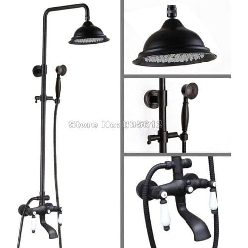 Rain Shower Faucet Set with Handheld Shower+Shower Head Black Oil Rubbed Bronze Bathroom Wall Mounted Bath Tub Mixer Tap Whg143