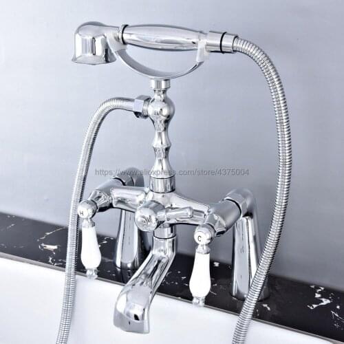 Bathtub Faucets Chrome Shower Faucets Dual Handle Deck Mounted Bath And Shower Faucet With Handheld Showers Ntf764