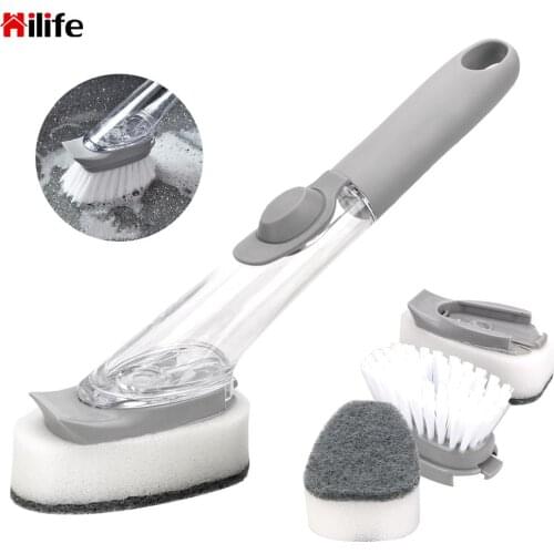 Washing Dish Brushes With 3Pcs Non-Stick Oil Scouring Pad Automatic Liquid Sink Floor Cleaning Tools Cleaning Brush Scrubber