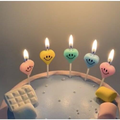 5PCS Smile Laugh Birthday Candle for Cake Cute Heart Shape Cake Decor Kids Birthday Party Cupcake KIDS Birthday Cake Candles