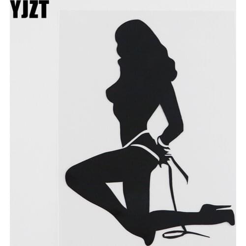 YJZT 11.4CMX15.7CM Girl On Her Knees Only For Adults Vinyl Car Sticker Black/Silver 8A-0425