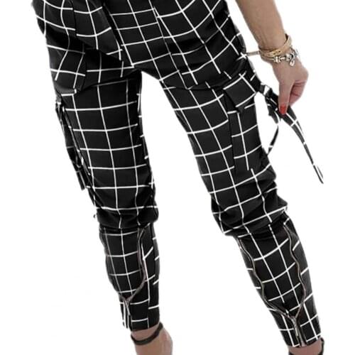 Women High Waist Large Pocket Solid Color Zipper Skinny Cargo Pants Streetwear for Lounge