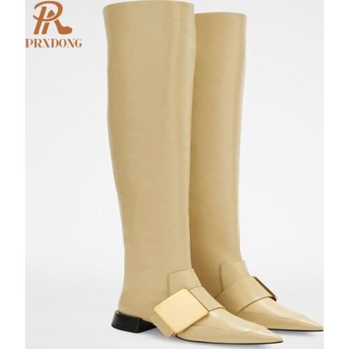 Woman Knee-High Boots New Autumn Winter Fashion Concise Long Boots Pointed Toe Shoes Microfiber Leather Low Heels Boots Woman 39