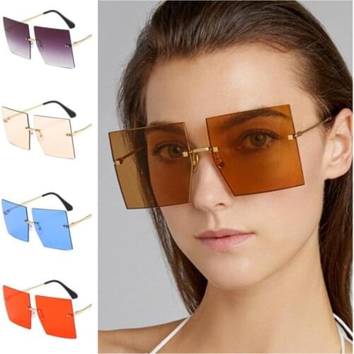 2021 Women Rimless Sunglasses Alloy Leg Sun Glasses Simplicity Goggles Anti-UV Spectacles Square Oversize Lens Eyewear