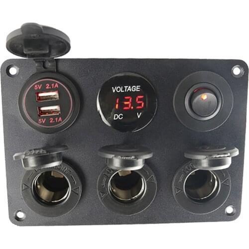 12V Cigarette Socket Panel Cigarette Lighter Socket Dual USB Panel With LED Voltmeter Switch For 12V-24V Car Truck Motorcycle