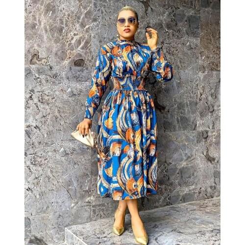 African Dresses for Women 2021 Summer African Printing Polyester Long Sleeve Dress African Clothes