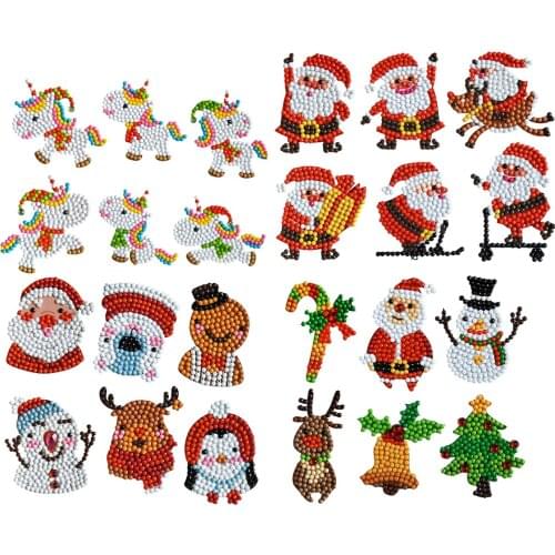 Cute Animal Pattern 5D Diamond Painting Sticker DIY Kids Round Diamond Christmas Stickers Full Drill Diamond Painting Kits