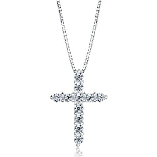 ZEMIOR 925 Sterling Silver Pendant Necklaces For Women Classic Cross Full Shine Cubic Zirconia Necklace Anniversary Fine Jewelry