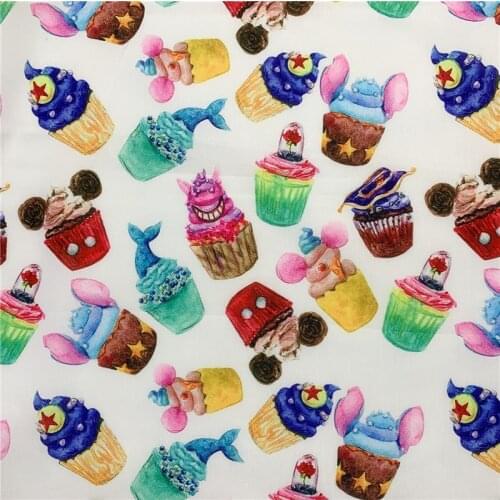Cup cake polyester Cotton Fabric Anime Character Cartoon Printed Cloth Fabric Sewing Home Textile Dress DIY Crafts Supplier