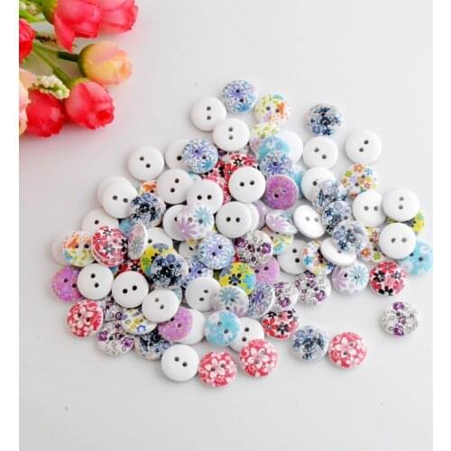Free Shipping 15mm 100Pcs(18 Styles Choose) Random Mixed 2 Holes Round Pattern Wood Sewing Baby Buttons Scrapbooking