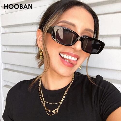 HOOBAN 2020 New Fashion Women Sunglasses Vintage Rectangle Plastic Female Sun Glasses Retro Square Sunglass UV400
