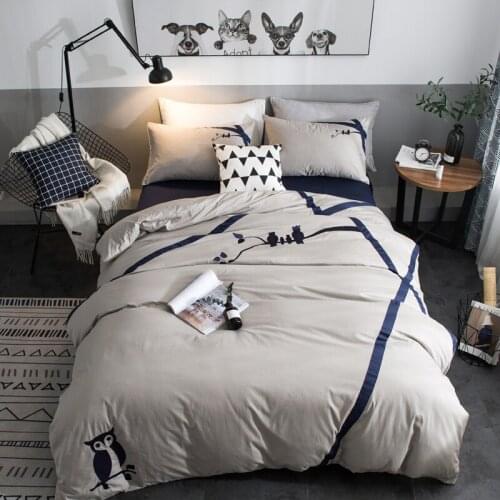 4pcs Owl Embroidery bedding sets Twin queen king size duvet cover set 100%Cotton pineapple luxury bedlinen