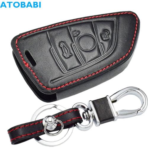 Leather Car Key Cover For BMW X1 X5 X6 F15 F16 F48 1 2 Series Auto Smart Remote Control Fob Case Keychain Holder Protector Bag