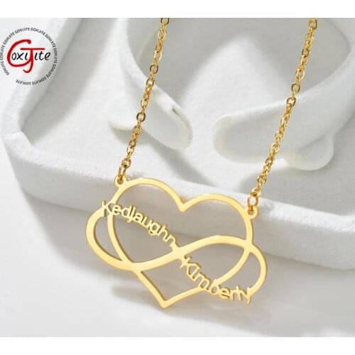 Goxijite Trendy Name Heart Necklace For Women Double Name Infinite Love Hearts For Couple Lover Necklaces Jewelry Gift