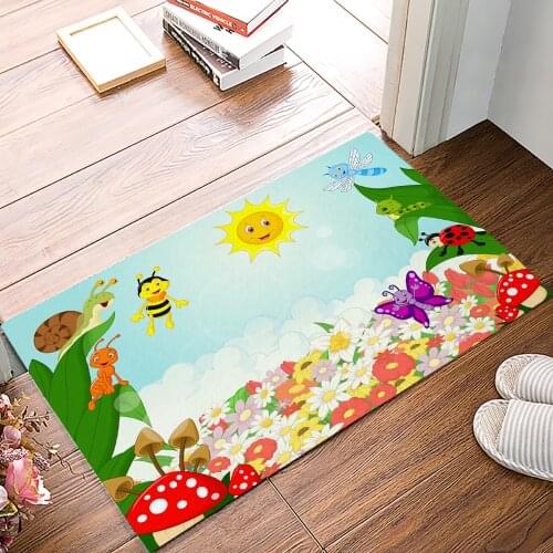 Bee Butterfly Sun Flower Cartoon Doormat Kitchen Living Room Floor Rug Bathroom Non-slip Foot Mat Entrance Hall Welcome Carpet
