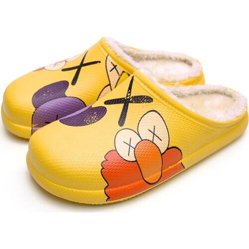 Mens Home Clogs 2020 New Winter Carton Printing Slippers Plush Warm Lining Woman House Warm Clogs High Quality Women Shoe