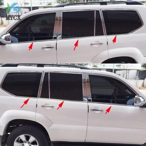 For toyota Land Cruiser Prado FJ120 FJ 120 2003-2008 2009 Stainless steel Bottom Window Frame Sill trims 6pcs