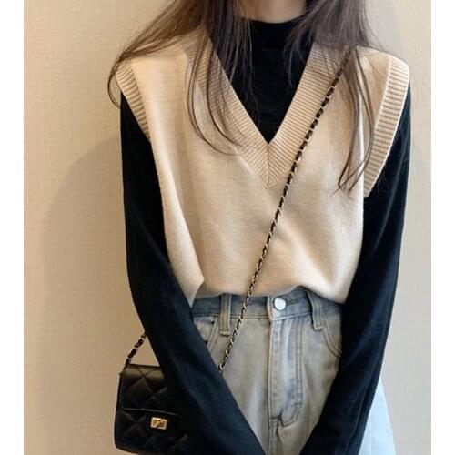 2020 spring and autumn womens new loose solid color sleeveless knit vest