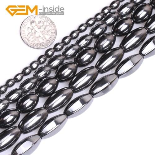 Olivary Rice Black Natural Magnetic Hematite Loose Beads For Jewelry Making DIY Strand 15" Gem-inside