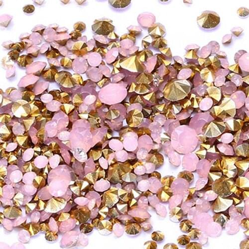 Wholesale Pink Opal Color Resin Rhinestones Glue On Beads PointBack Many Sizes Diamonds Nail Art Wedding Dress Decoration DIY