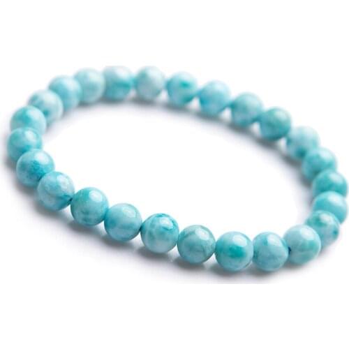 Wholesale 7mm Genuine Dominica Natural Larimar Bracelets Healing Crystal Natural Stone Round Bead Fashion Bracelet
