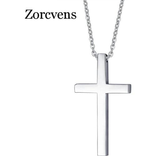 ZORCVENS 316L Stainless Steel Necklace Women Classical Silver Color Cross Pendant Necklace Female Gift Jewelry