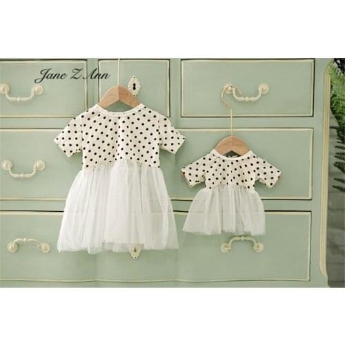 Jane Z Ann Polka Dot princess dress with white lace hat Baby girl Pictures shooting Newborn/1 year Photography Props 2 sizes