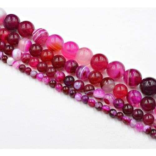 Natural Stone Rose red Banded Stripe Onyx Agates Beads 4-12mm Loose Beads for Jewelry Making Charm Accessories DIY Free Shipping